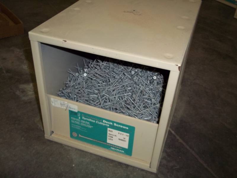 lot 83 image: metal storage box with 2 12 deck screws 52lbs total weight with box