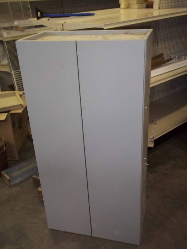 lot 139 image: grey wood cabinet (4 shelves) 24 wide x 4 high x13 deep