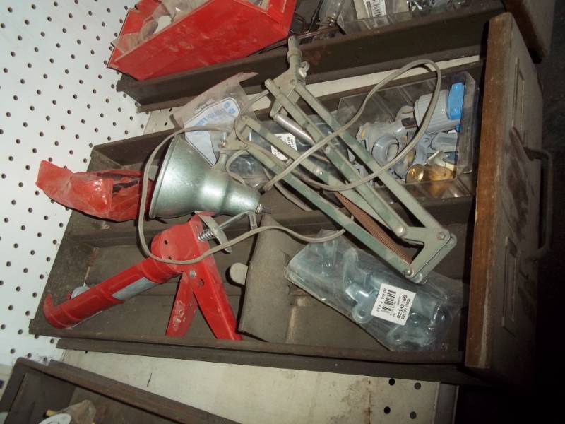 lot 235 image: steel drawer wcalking gun, desk lamp drawer included