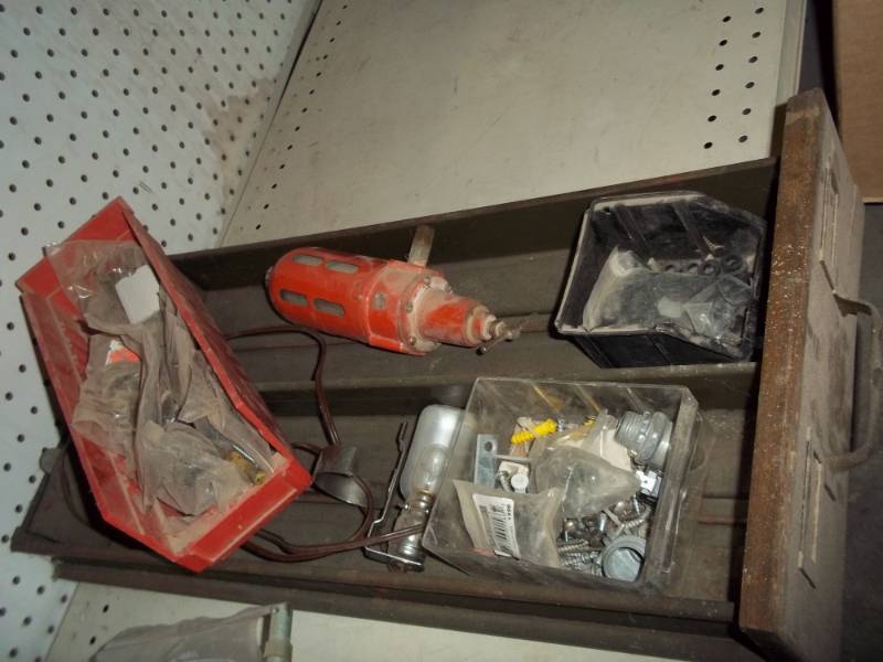 lot 236 image: steel drawer w fuel filter, new bag of cabinet hardware and pulls drawer included
