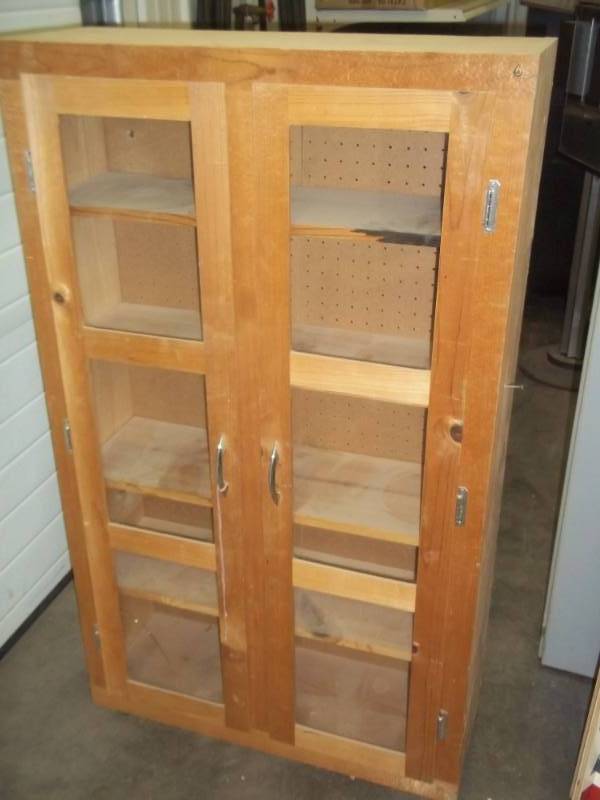 lot 274 image: wood cabinet wglass panel doors and 4 shelves 20x47x9 12