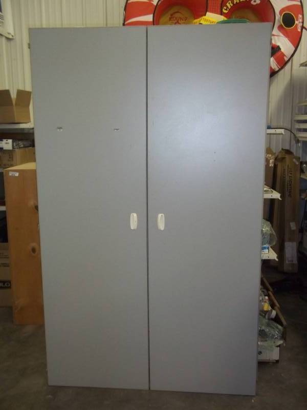 lot 275 image: tall wood cabinet w10 shelves grey 48x78x9 includes base