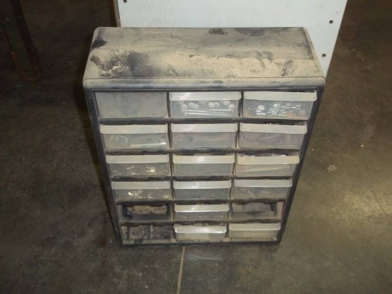 lot 328 image: Plastic parts bins with hardware 15 wide x 19 Tall x 6 deep