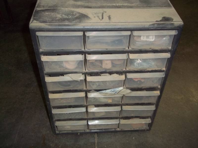 lot 329 image: Plastic parts bins with hardware 15 wide x 19 Tall x 6 deep