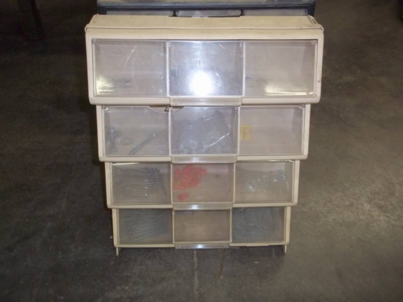 lot 330 image: Plastic parts bins with hardware 15 wide x 19 Tall x 6 deep