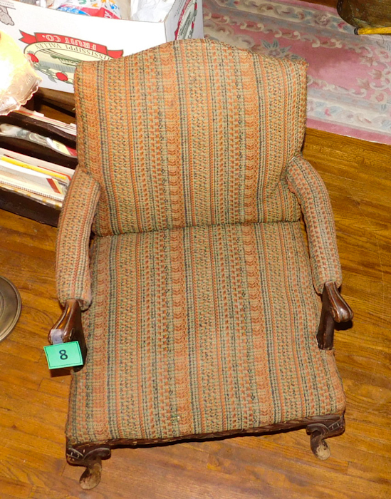 lot 8 image: antique wooden armchair