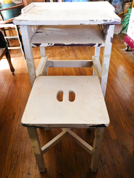 lot 18 image: vintage desk and stool the stool slides into under the desk