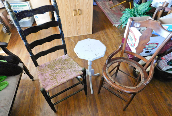 lot 30 image: cane seat ladderback chair plant stand and a project chair