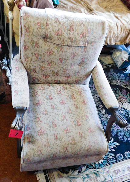 lot 7 image: vintage chair good bones the wood is sturdy would look great recovered
