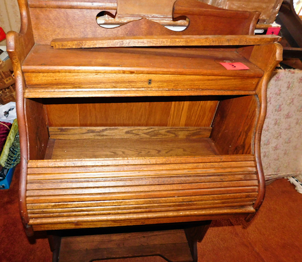 lot 3 image: vintage desk with a roll top the desk has been stripped already