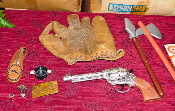 lot 88 image: vintage baseball glove toy pistol and other cool small toys