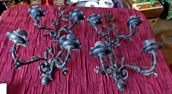 lot 114 image: two matching iron candle wall sconces