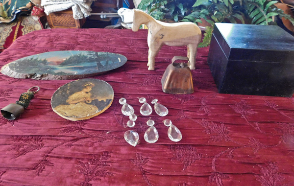 lot 148 image: wall art bells wooden horse and box