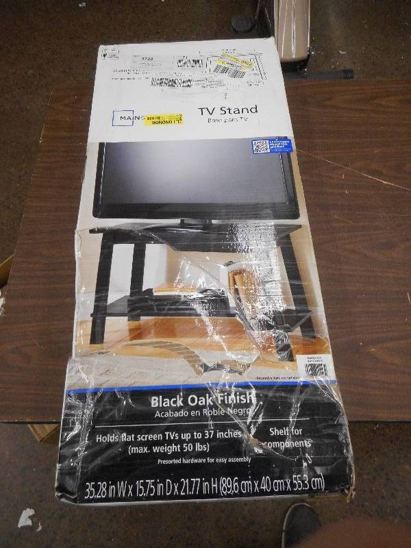 lot 22 image: Mainstays TV Stand, Black Oak Finish