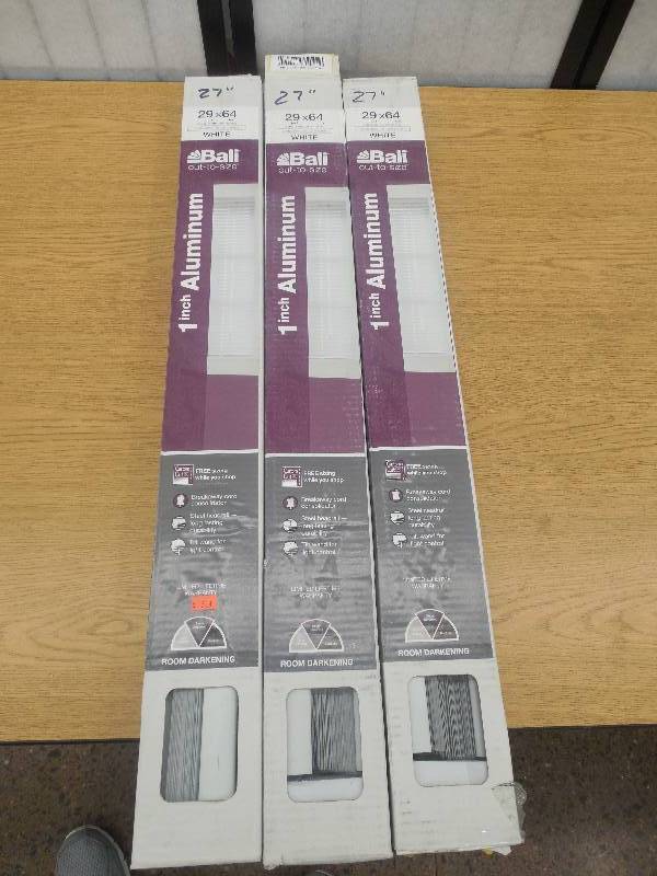 lot 62 image: (3) White 1 in. Room Darkening Aluminum Mini Blind - 27 in. W x 64 in. L