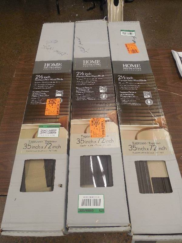lot 58 image: (3)Espresso 2-12 in. Premium Faux Wood Blind - 35 in. W x 72 in. L