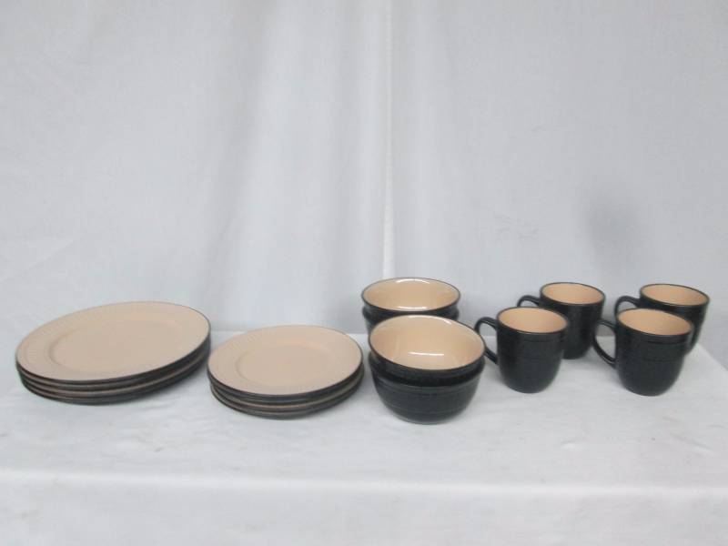 alcove 2-Tone Embossed 16-Pc. Stoneware Dinnerware Set