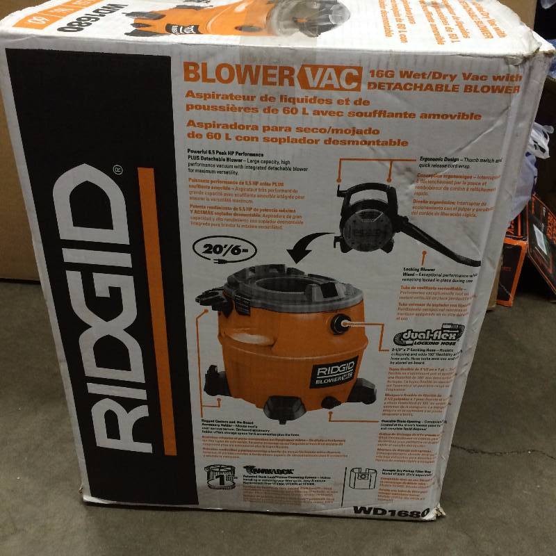 lot 44 image: Ridgid WD1680 Wet Vac Used Tested Works
