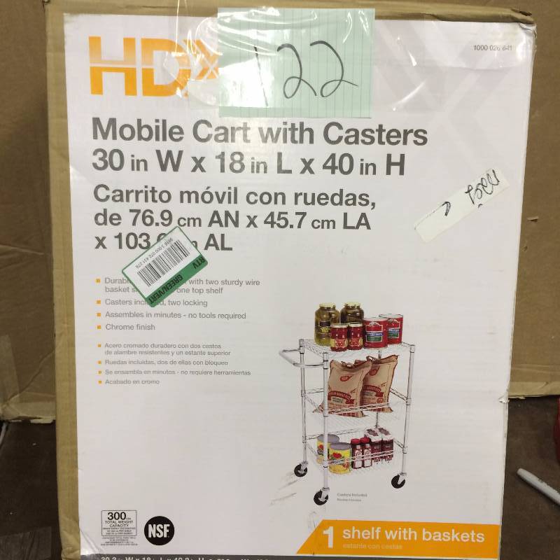 lot 122 image: HDX Mobile Cart with Casters 30  x 18 x 40