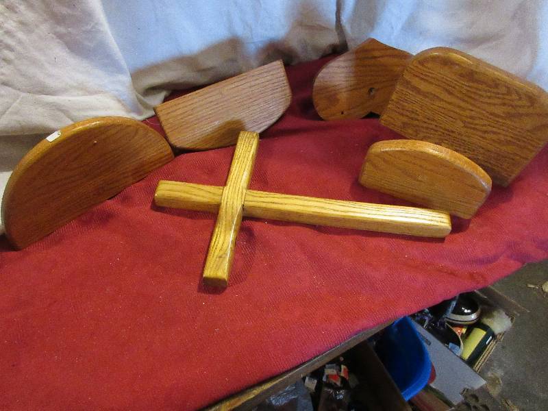 HAND CRAFTED SHELVES AND CROSS