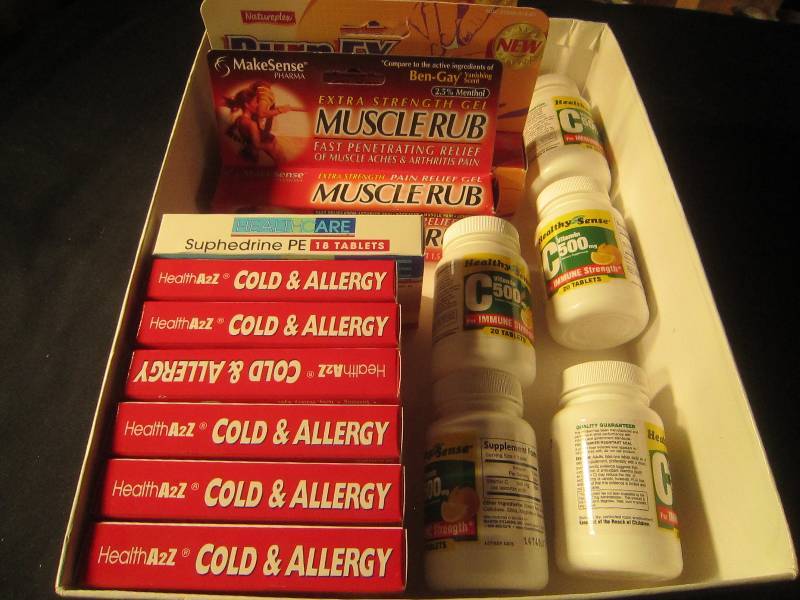 NEW LOT - Max Strength Nasal Decongestant, 1 Muscle Rub, 5 Bottles Vitamin C, 6 Cold & Allergy