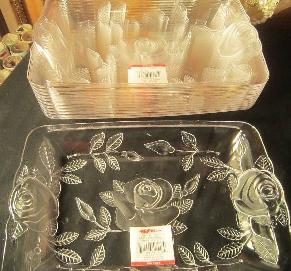 NEW LOT - 12 Plastic Decorated Floral Serving Trays
