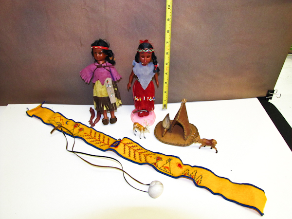 lot 76 image: Vintage Native American hand made teepee, two dolls & beaded head band