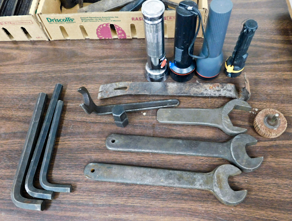 lot 110 image: large wrenches large allen wrenches and flashlights
