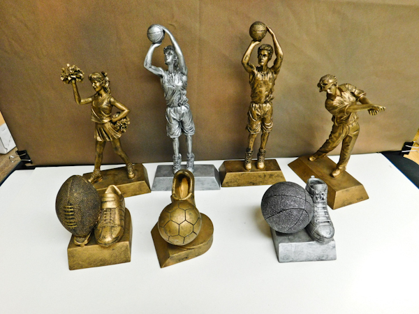 lot 151 image: 7 pewter bronze trophy figurines