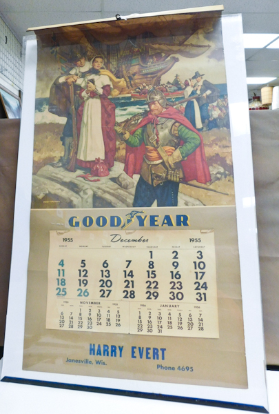lot 211 image: vintage Goodyear advertising calendar 1955 Janesville WI