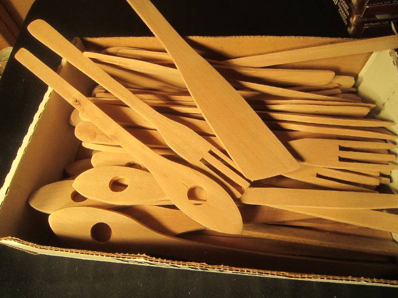 NEW LOT - 20 Wood Forks & 20 Wood Spoons and Misc Wood Utensils