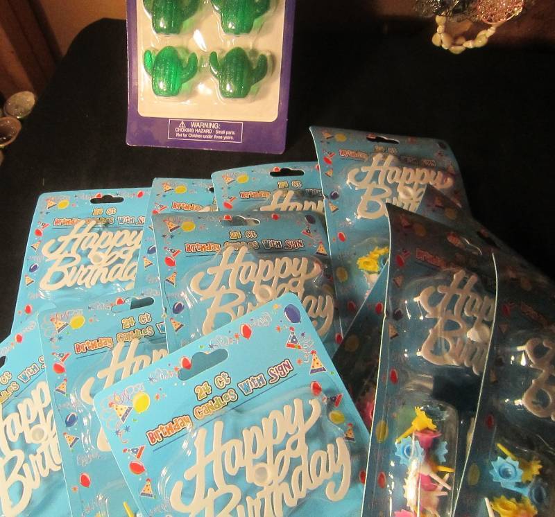 NEW LOT - 11 Happy Birthday Candles & 1 Set of 4 Cactus Candles, Ice Cubes Bags, Party Favors