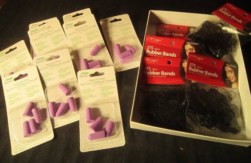 NEW LOT - 9 Packs of 4 Ear Plugs, 5 Packages of 275 Pony Tail Braid Band