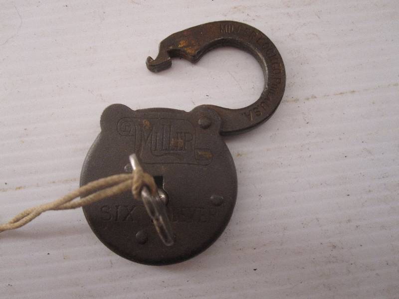 lot 46 image: Antique Miller lock an key