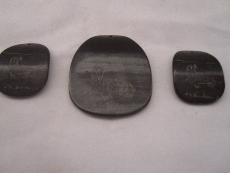 lot 74 image: 3 rare artist signed scrimshaw on baleen etchings