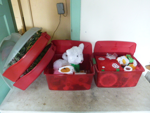 4 Totes with Christmas Dcor