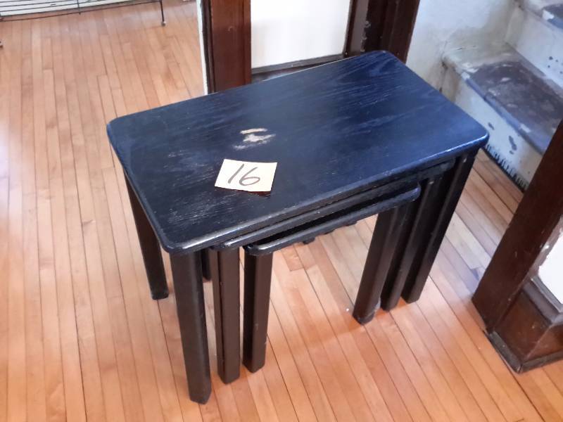 Black painted wood NESTING end tables..