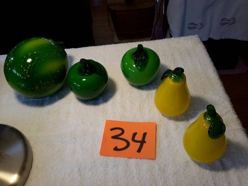 Blown  Glass Fruit dcor.. Melon, 2 apples, 2 pears