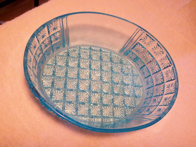 2 Cut glass blue bowls.