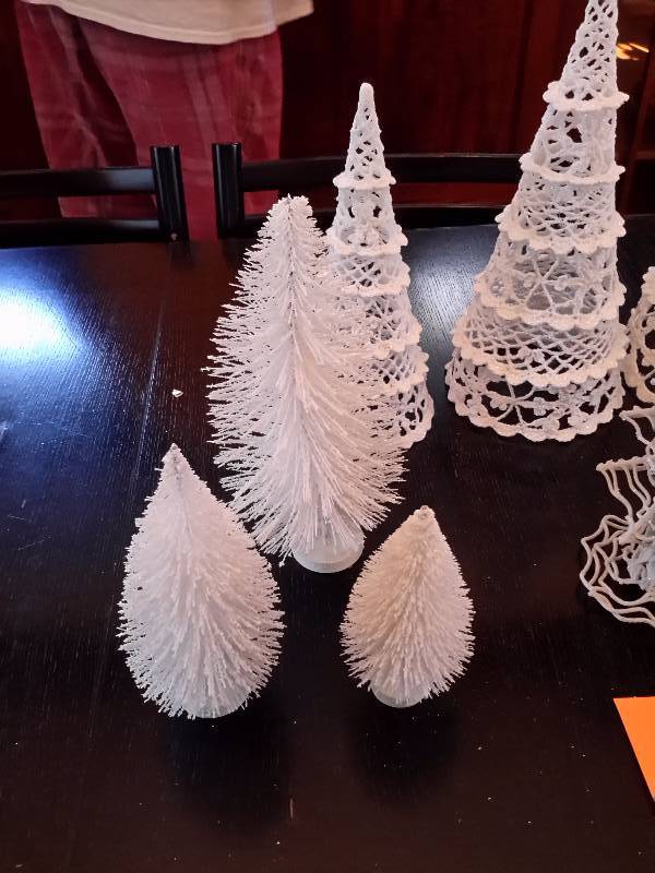 White Flocked, Table top Christmas Tree ornaments.. Tallest 18 in.