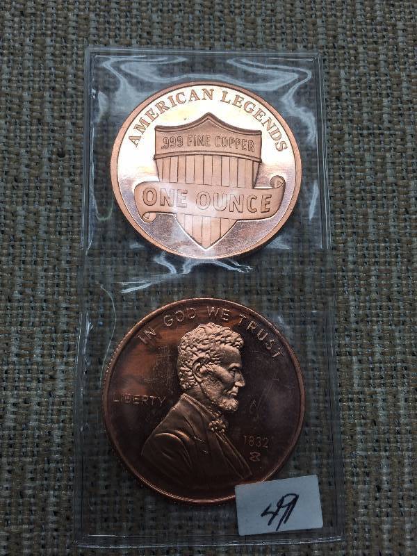 TWO LINCOLN .999 COPPER ROUNDS
