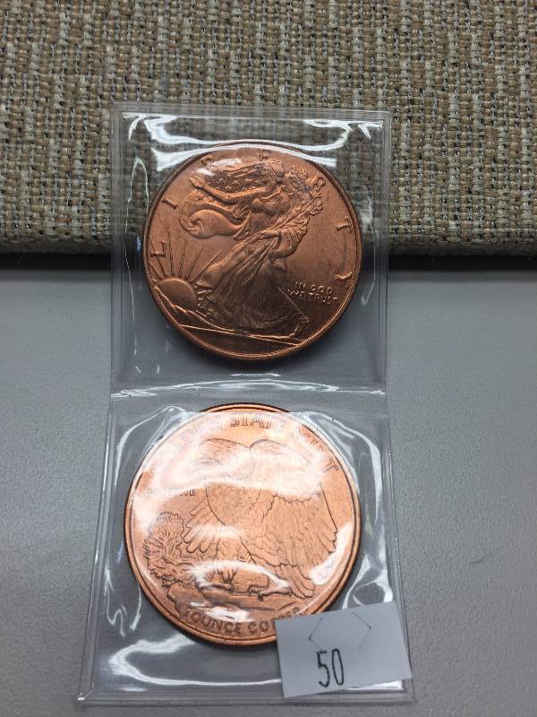 TWO WALKING LIBERTY .999 COPPER ROUNDS