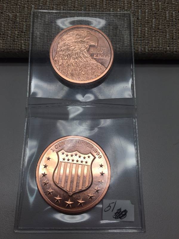 TWO BALD EAGLE .999 COPPER ROUNDS