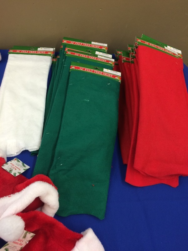 Assorted lot of felt Christmas tree skirts, hats,  lot of 34   All New Product