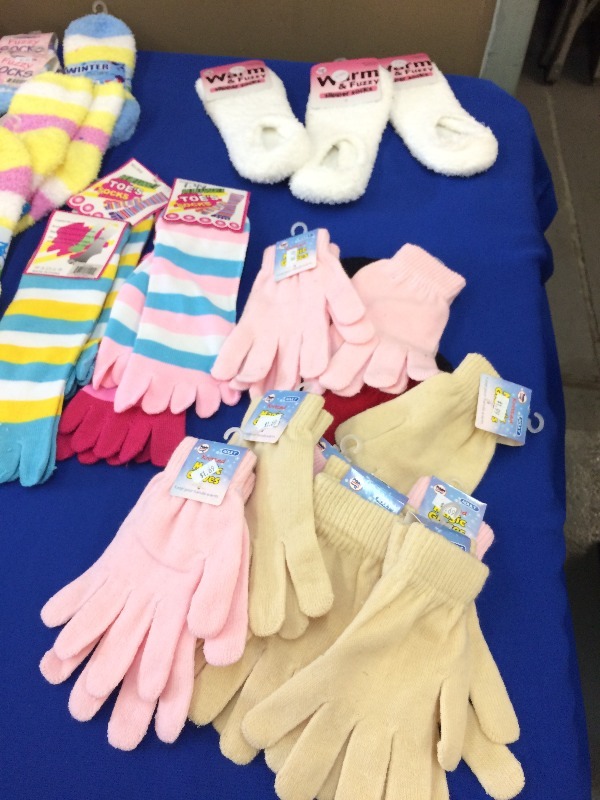 Assorted lot of slippers, socks, gloves, hats, ear muffs,   New Product - view all pictures