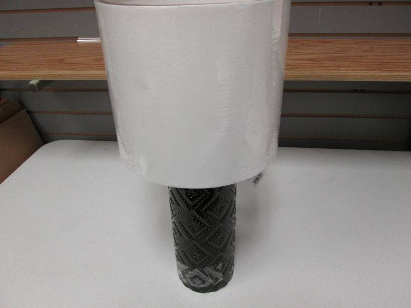 lot 216 image: Black textured lamp with shade...
