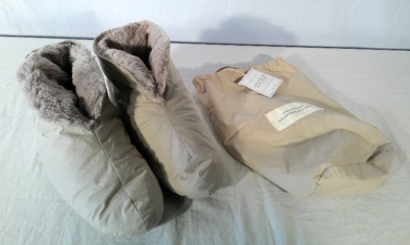 lot 19 image: (Lot Of (4) new Items) Restoration Hardware Womens Slippers, LandsEnd Mens Black Slippers, Mens Adidas Ankle Socks & Head Band