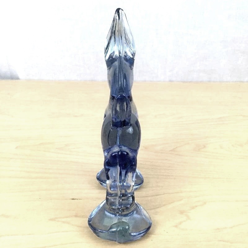 lot 90 image: VERY RARE COLOR  Vintage Collectible LABEL Says National Heisey Glass Museum Pale Blue Art Glass Donkey HCA Democratic Party