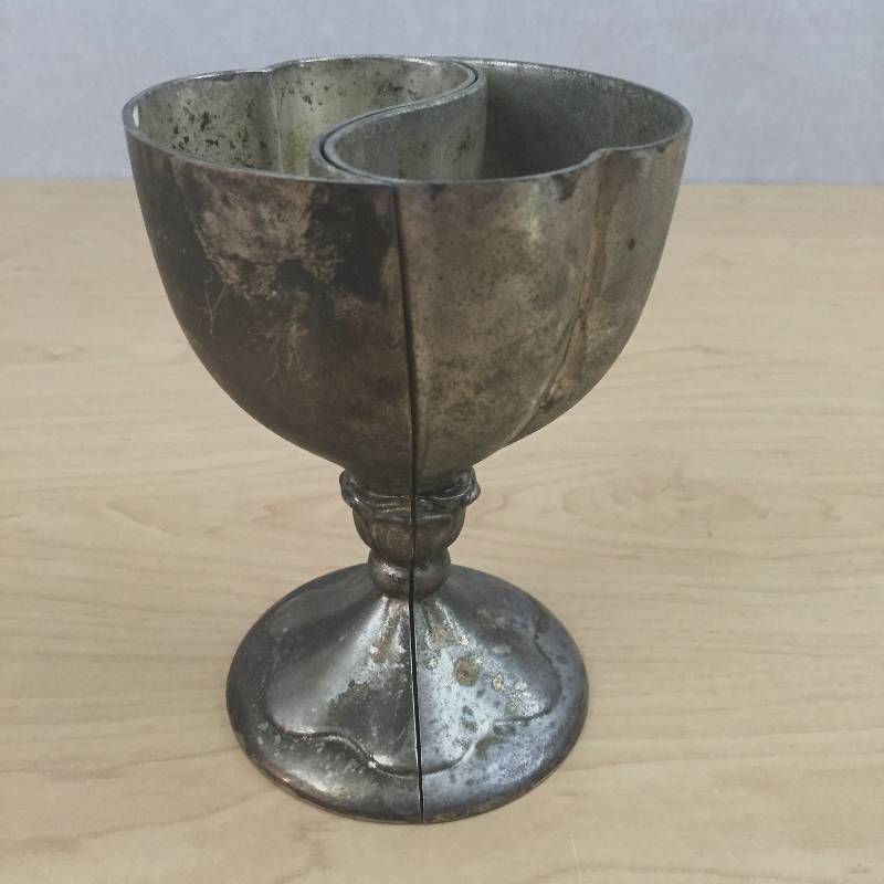 lot 112 image: Antique Silverplated YingYang 2 Piece Wedding Chalice - Heavy Patina