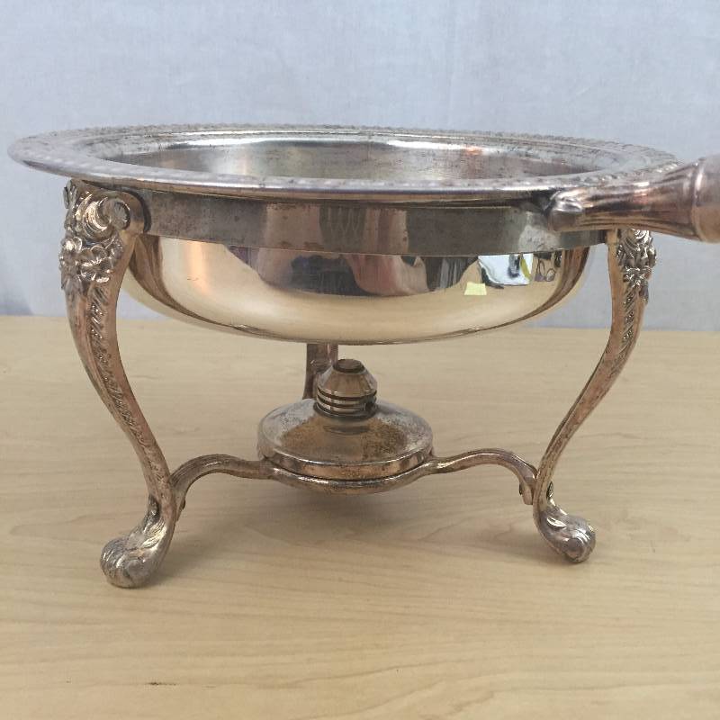 lot 113 image: Vintage Silverplate Chafing DishSkilletPan on Stand Silverplated Chafing Dish #1 - No Lid - Lots of Patina